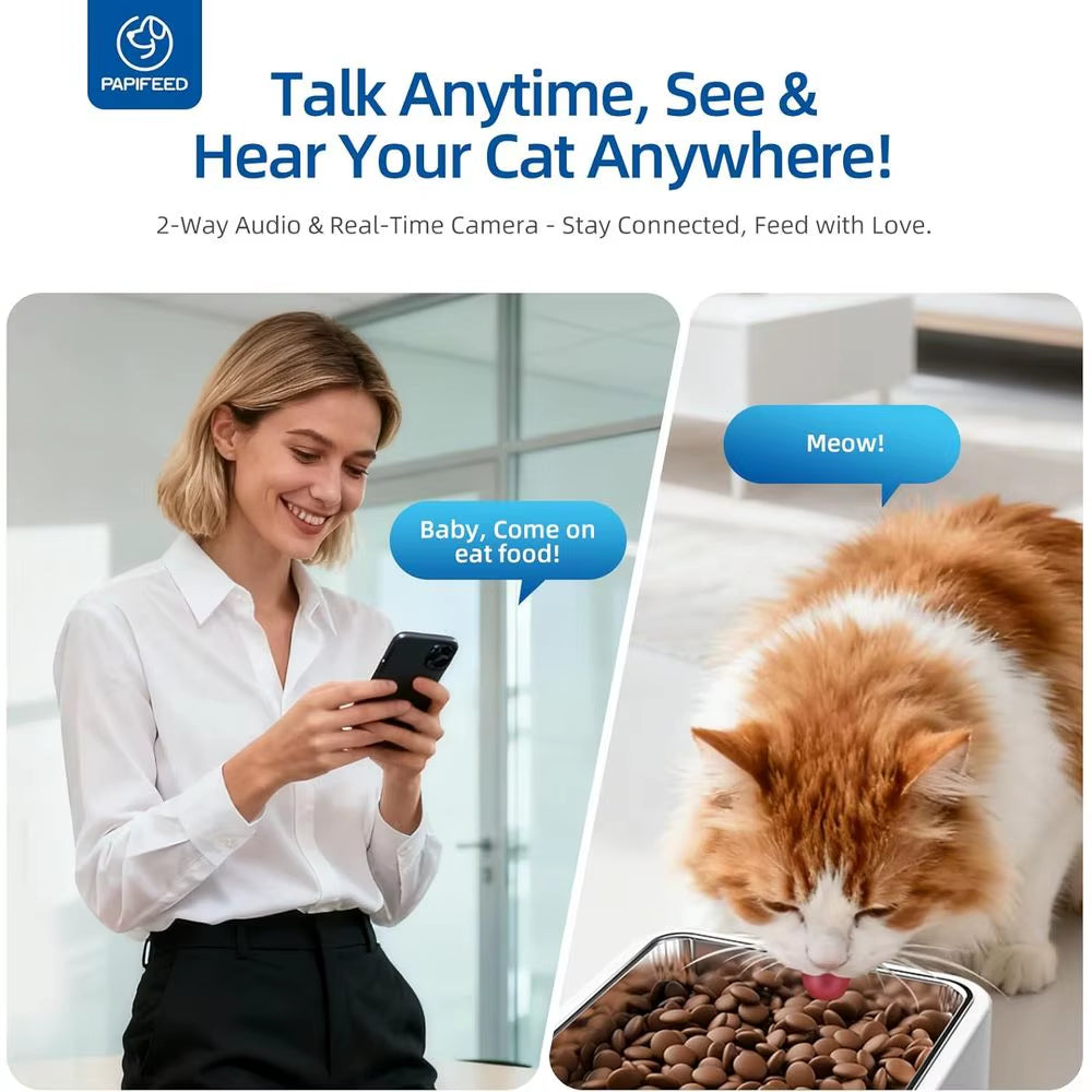 Automatic Cat Feeder 6L 2.4G Wifi Smart Pet Feeder with Camera & Two-Way Audio, Adjustable Angle, Easy to Clean Detachable Feedi