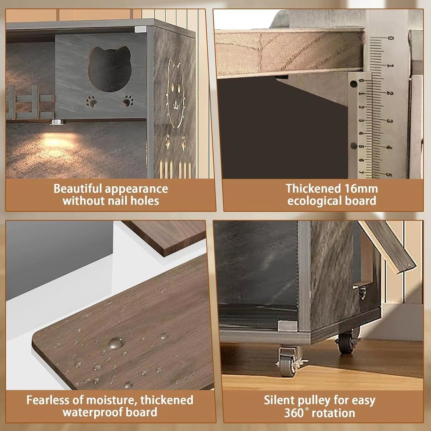 Large Wooden Cat Condo House with Scratching Post Indoor Outdoor Enclosure Glass Doors 50X48X24, Customized