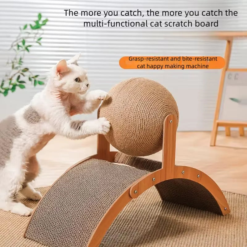 2 in 1 Wooden Cat Scratching Ball Sisal Scratch Board Durable Grinding Paw Toy Solid Wood Scraper for Cats Kittens Pet Supplies